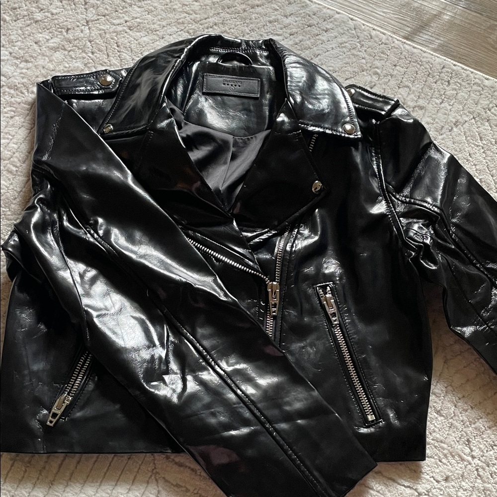 Guess Shiny Black Leather Jacket